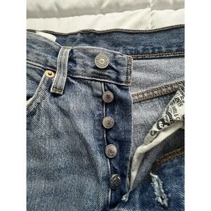 Levi's 501 S Jeans Womens Distressed Button Fly Medium Wash Straight Leg 28x27